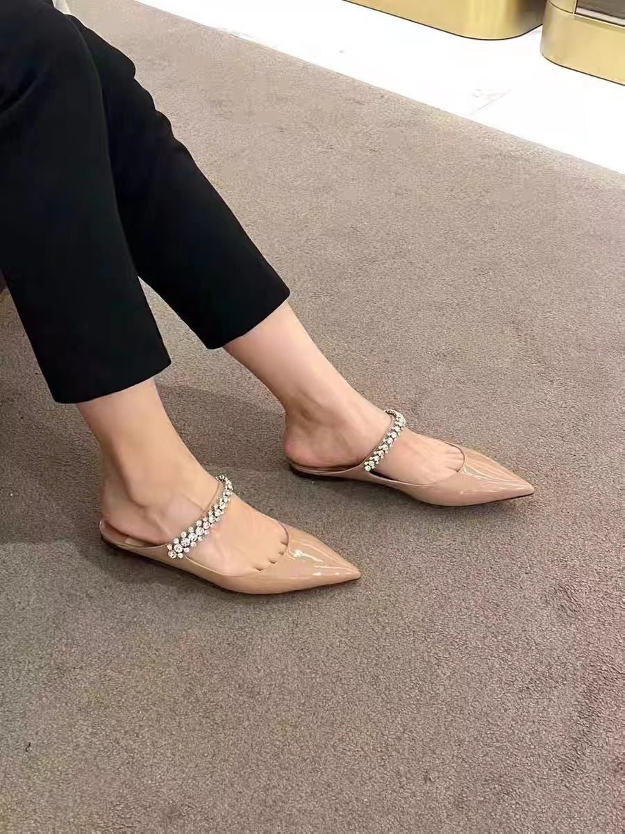 [Housie Sling-back Flats] Flat Kaki Runcing Kasual Buatan Tangan Tulen Wanita